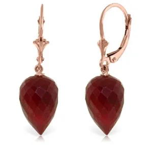 26.1 Carat 14K Solid Rose Gold Drop Briolette Ruby Earrings