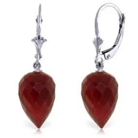 26.1 Carat 14K Solid White Gold Drop Briolette Ruby Earrings