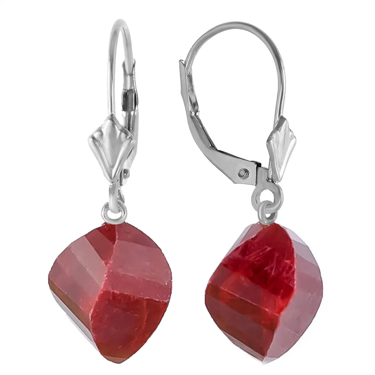 30.5 Carat 14K Solid White Gold Leverback Earrings Twisted Briolette Ruby