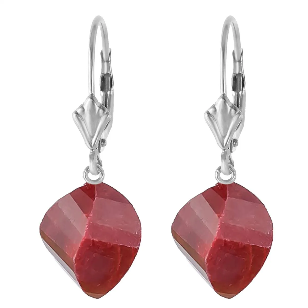 30.5 Carat 14K Solid White Gold Leverback Earrings Twisted Briolette Ruby