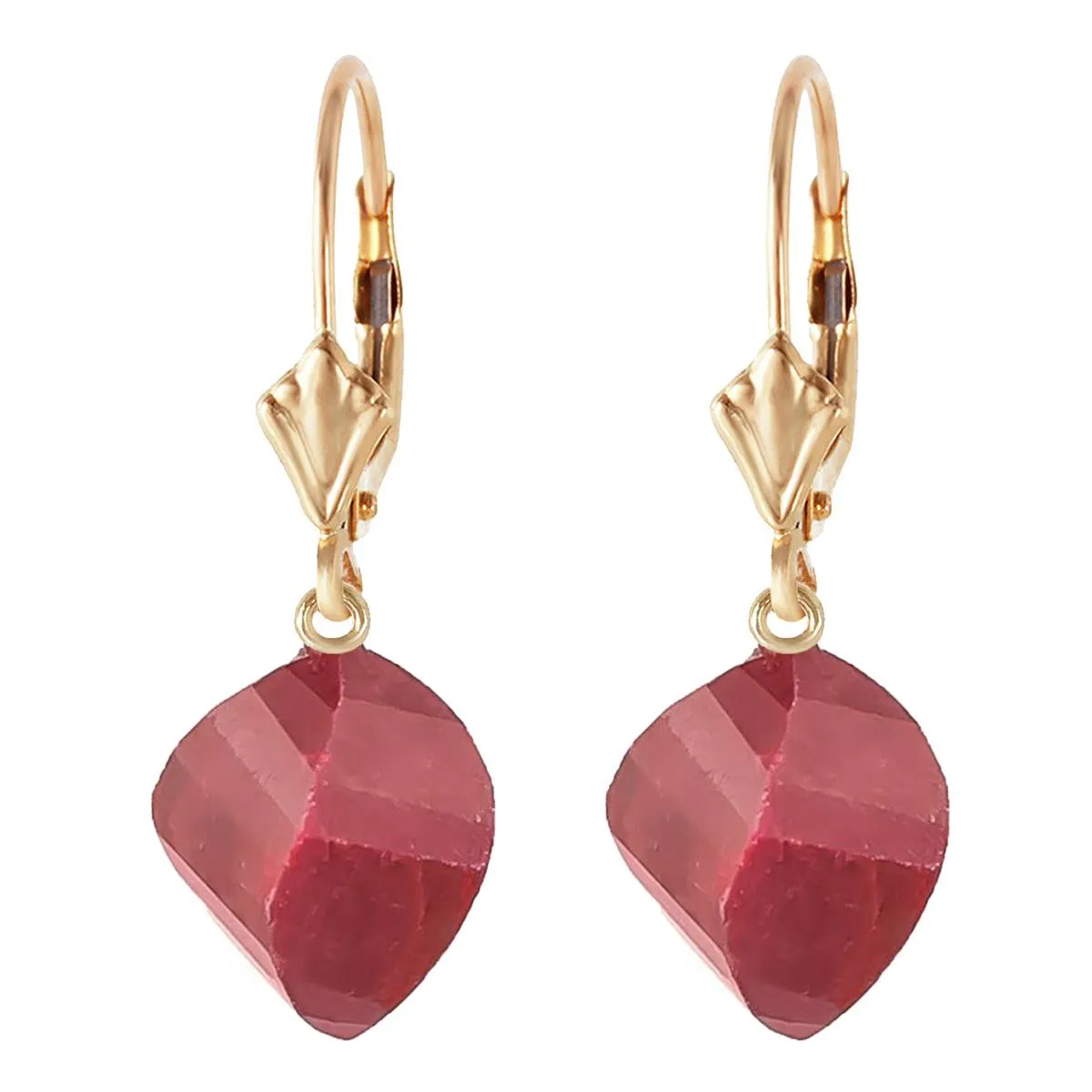 30.5 Carat 14K Solid Yellow Gold Leverback Earrings Twisted Briolette Ruby