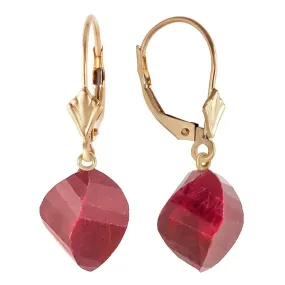 30.5 Carat 14K Solid Yellow Gold Leverback Earrings Twisted Briolette Ruby