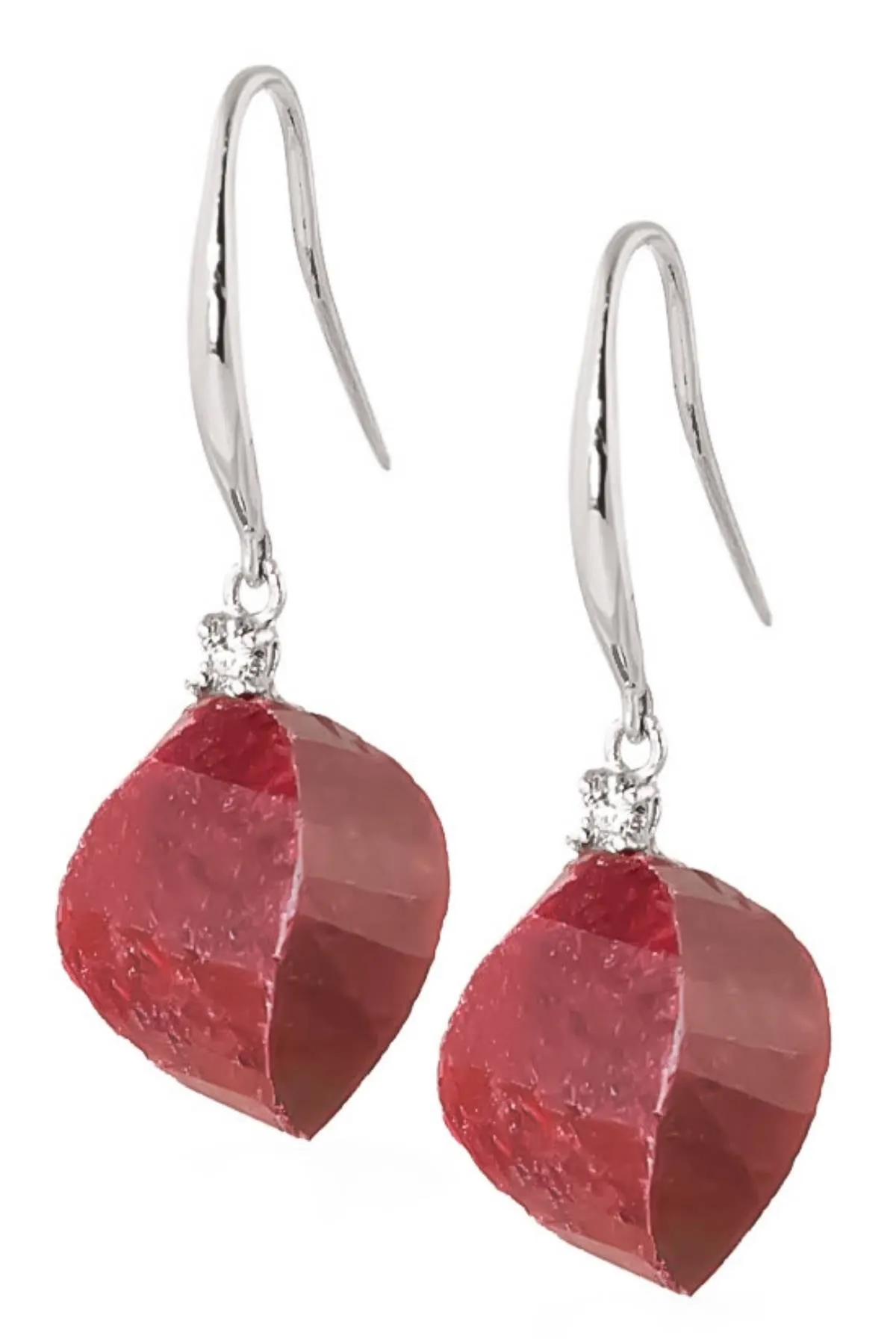 30.6 Carat 14K Solid White Gold Amethyst Laughter Ruby Diamond Earrings