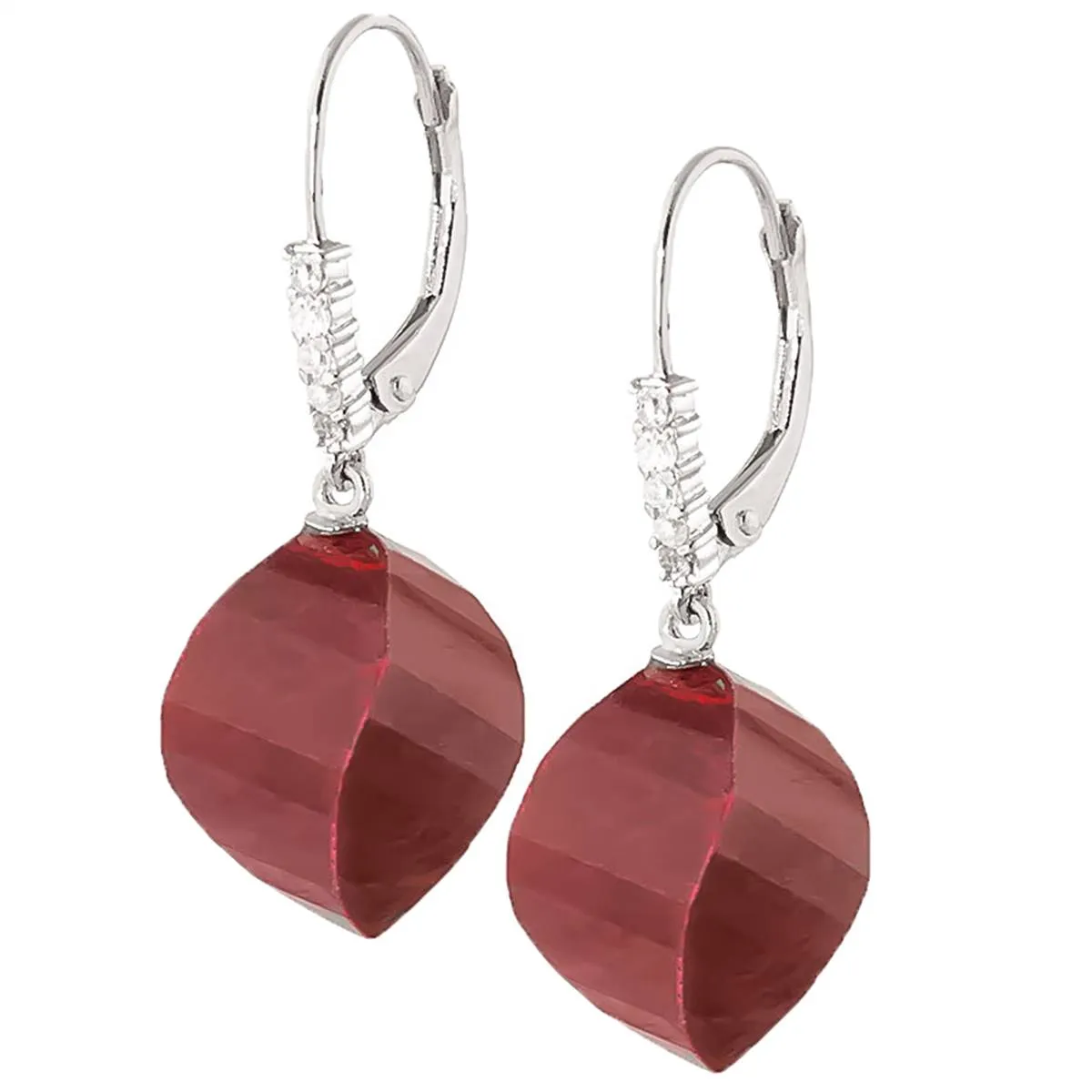 30.65 Carat 14K Solid White Gold Leverback Earrings Diamond Briolette Ruby