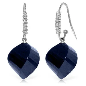 30.68 Carat 14K Solid White Gold Badge Of Courage Sapphire Diamond Earrings