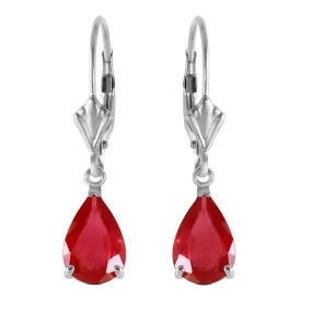 3.5 Carat 14K Solid White Gold Leverback Earrings Ruby