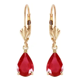 3.5 Carat 14K Solid Yellow Gold Leverback Earrings Ruby