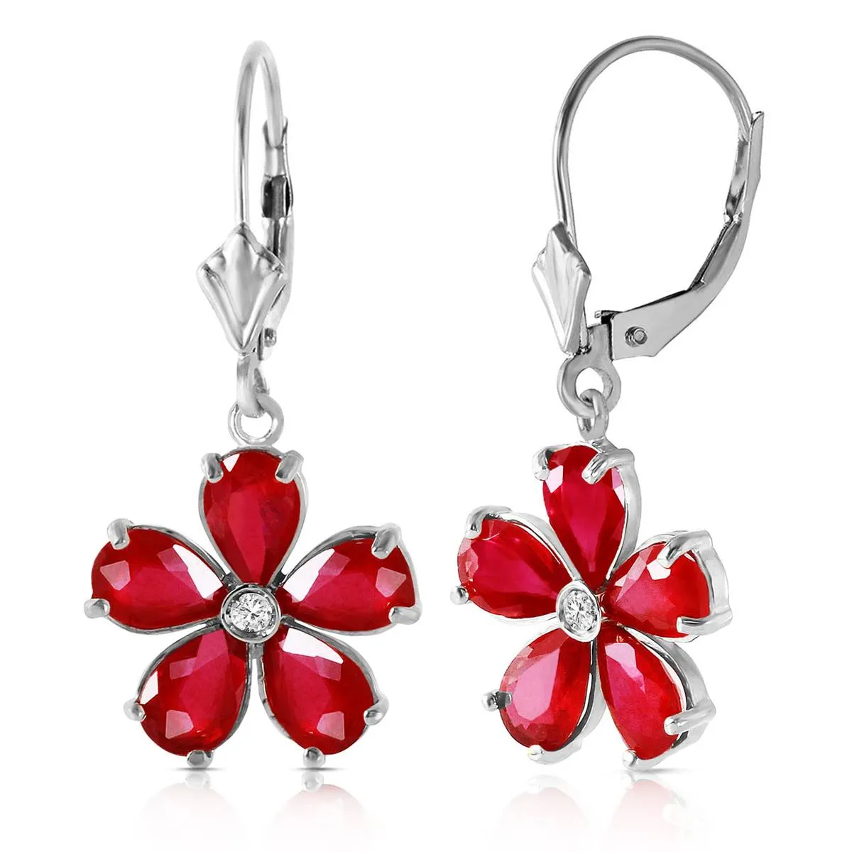 4.43 Carat 14K Solid White Gold Leverback Earrings Ruby Diamond