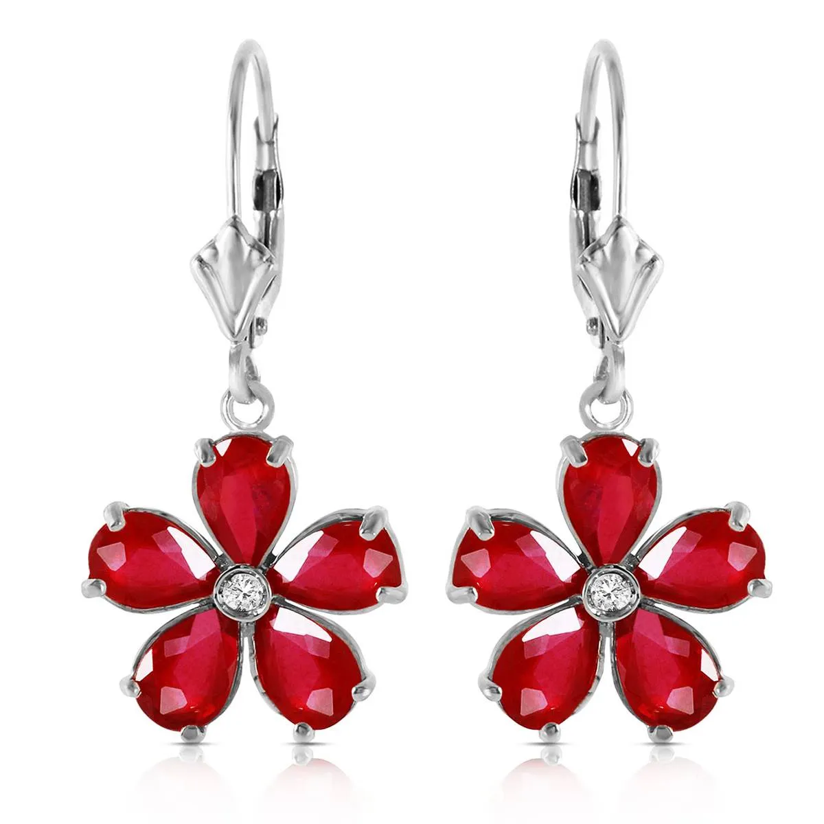 4.43 Carat 14K Solid White Gold Leverback Earrings Ruby Diamond