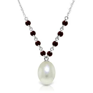 5 Carat 14K Solid White Gold Necklace Natural Garnet Pearl