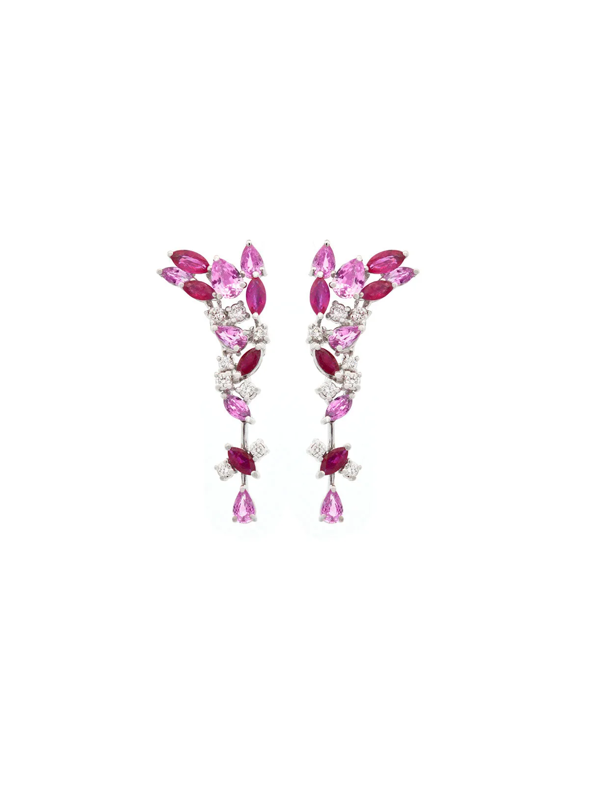 5.66ct Diamond Ruby 18K Gold Drop Earrings