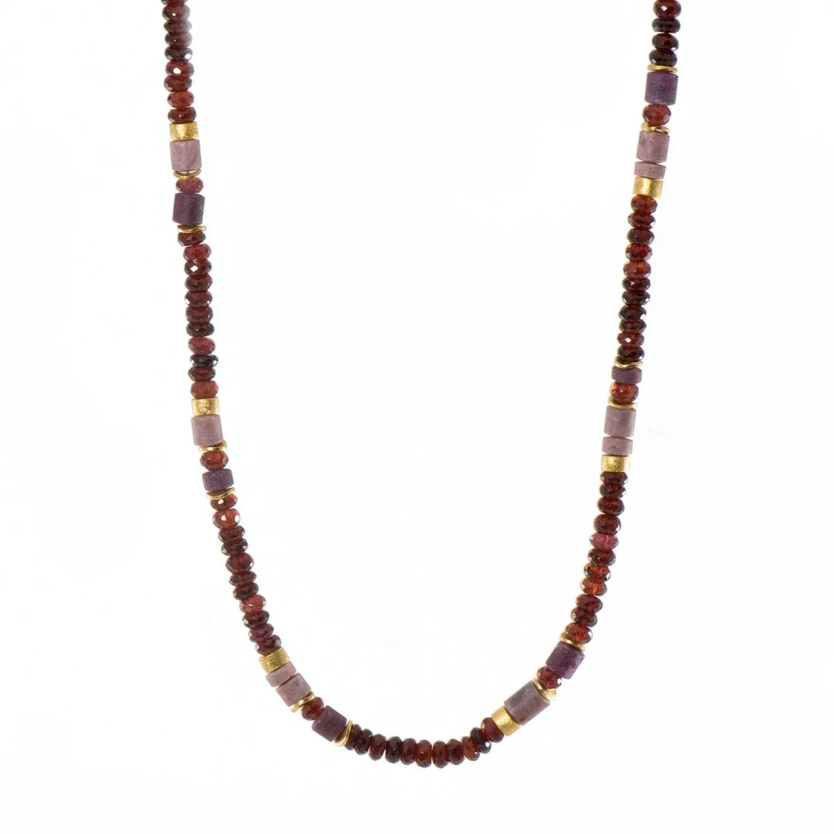 5mm Garnet, Ruby & Rhodonite 24K Gold Vermeil Necklace