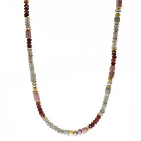 5mm Labradorite, Garnet, Rhodonite & Grey Pearl 24K Gold Vermeil Necklace