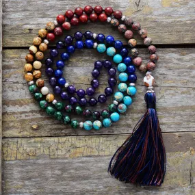 7 Chakra Mala Unique 8MM Natural Stone Long Tassel Necklace Women Meditation Necklace