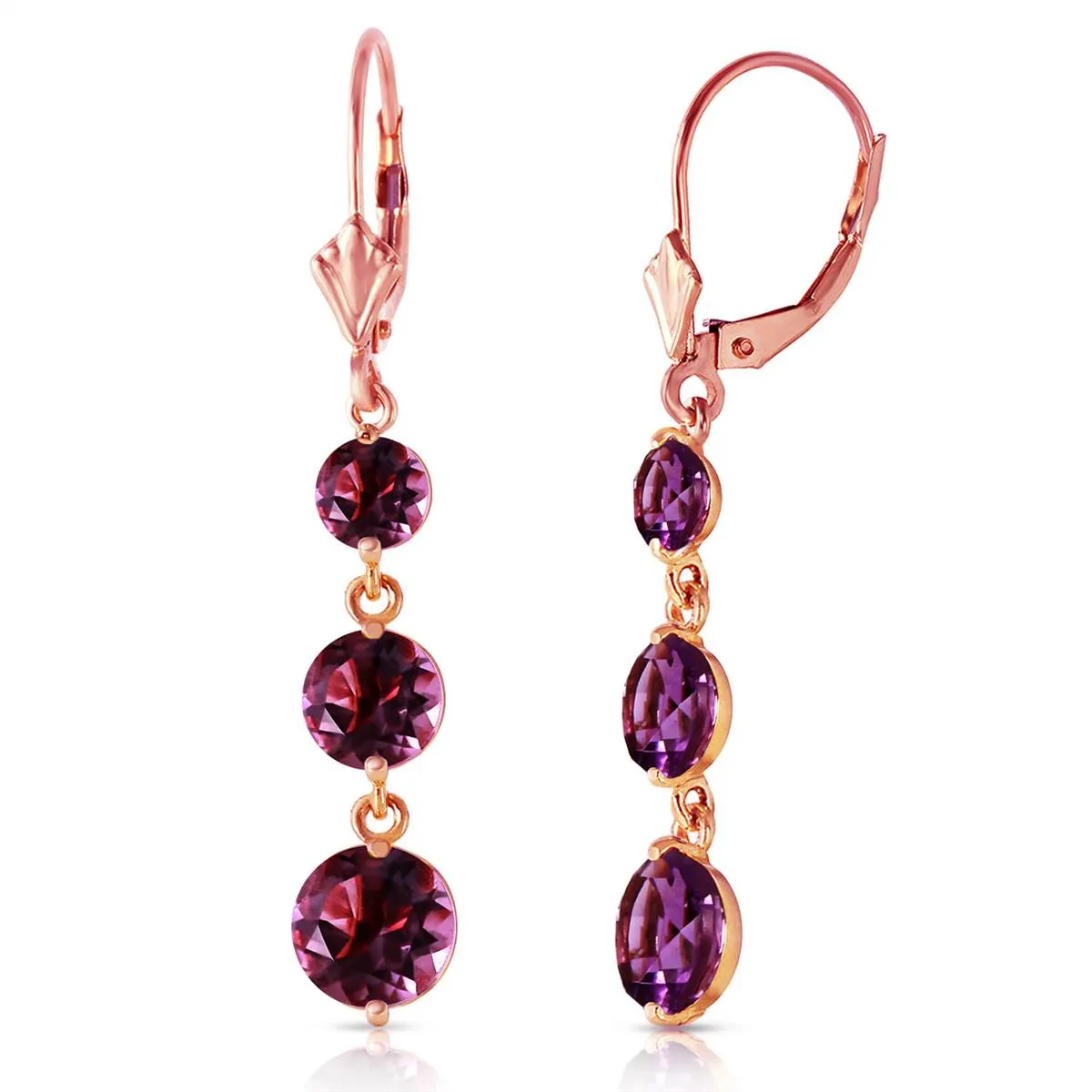 7.2 Carat 14K Solid Rose Gold Amethyst Leverback Earrings