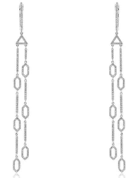 .85CT DIAMOND 14KT WHITE GOLD OPEN LINK BY THE YARD CHANDELIER HANGING EARRINGS