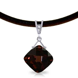 8.76 Carat 14K Solid White Gold Leather Necklace Diamond Garnet