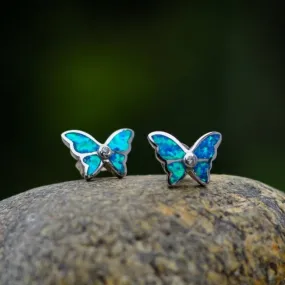 925 Sterling Silver Opal Butterfly Earrings