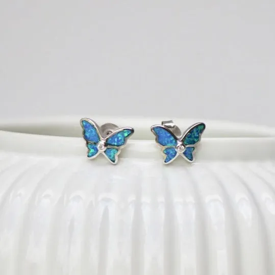 925 Sterling Silver Opal Butterfly Earrings