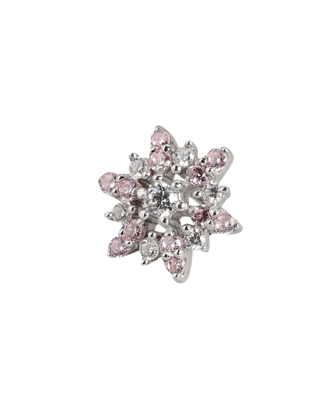 925 Sterling Silver Pink Zirconia With Rhodium Plated Floral Stud Earring