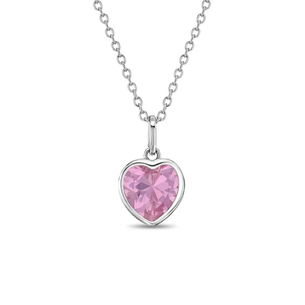 925 Sterling Silver Simulated Tourmaline Heart Necklace Jewelry Set For Girls