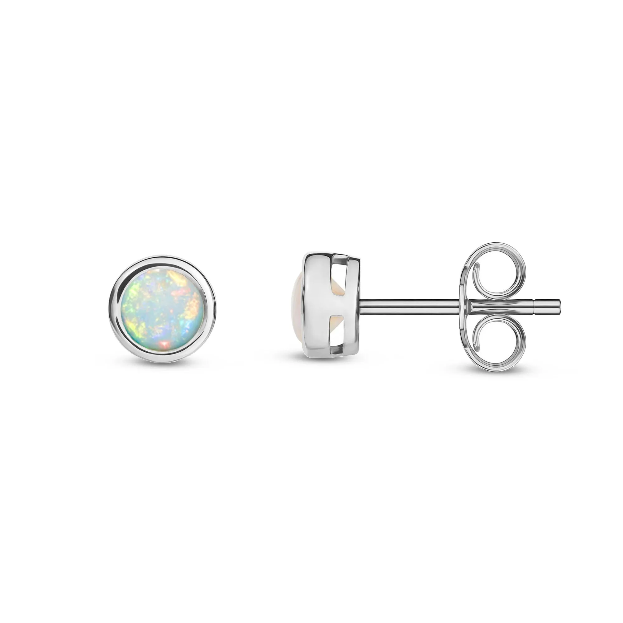 9ct White Gold Rub Over Opal 3mm Stud Earrings