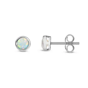 9ct White Gold Rub Over Opal 3mm Stud Earrings