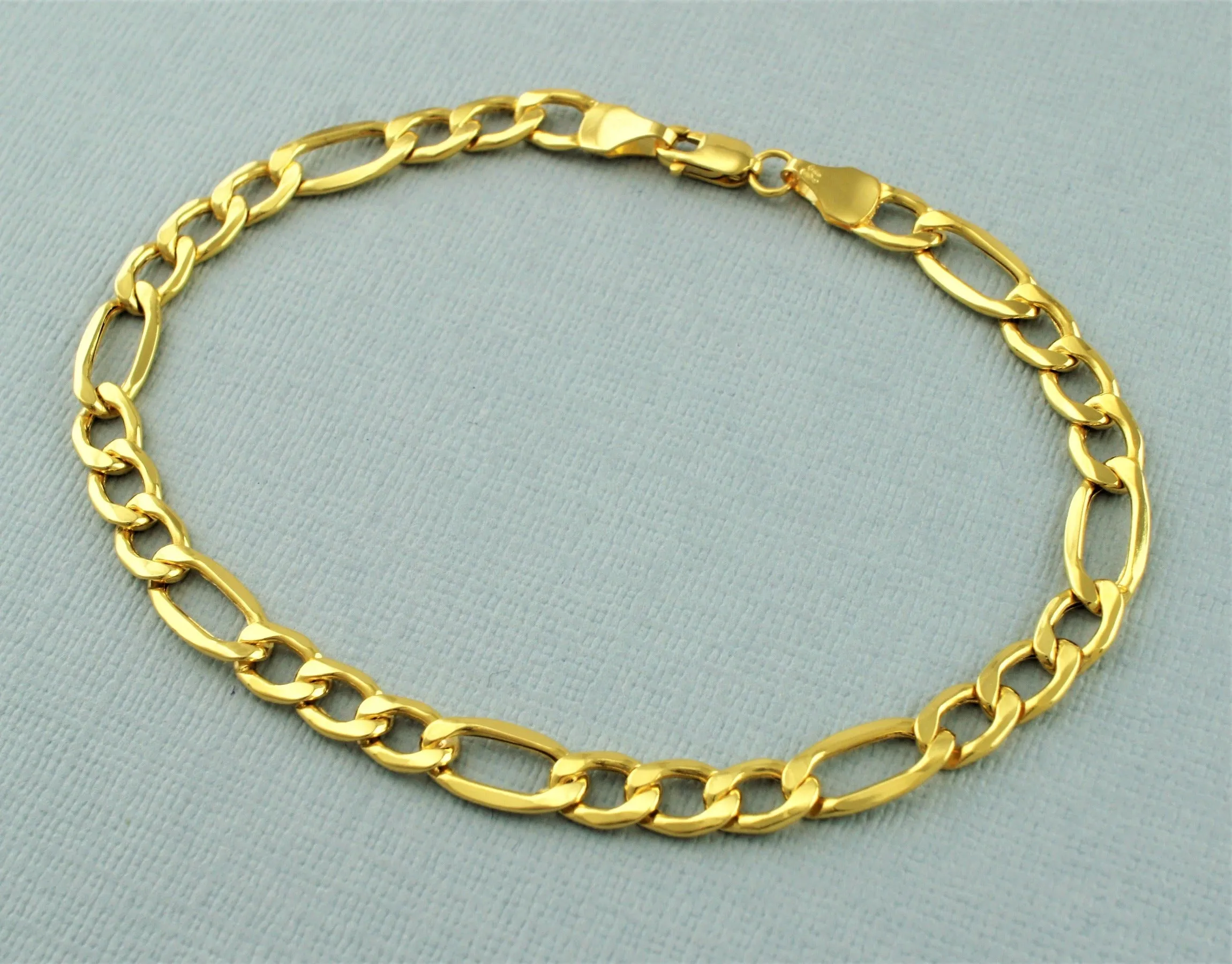 9ct Yellow Gold Diamond Cut Figaro Bracelet 19cm/7.5"