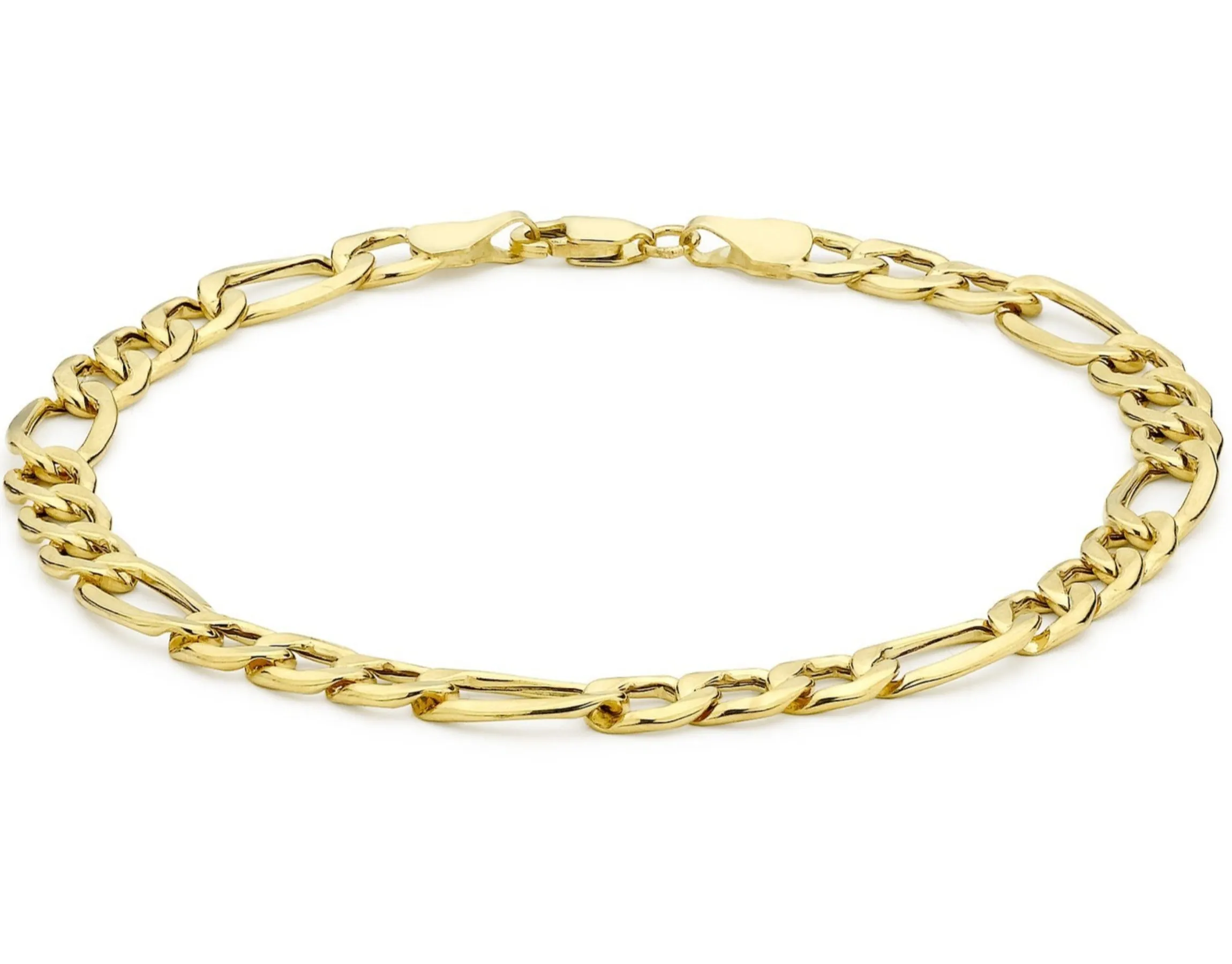 9ct Yellow Gold Diamond Cut Figaro Bracelet 19cm/7.5"