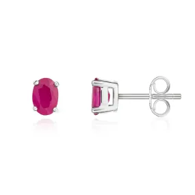 9K White Gold Oval Ruby Stud Earrings