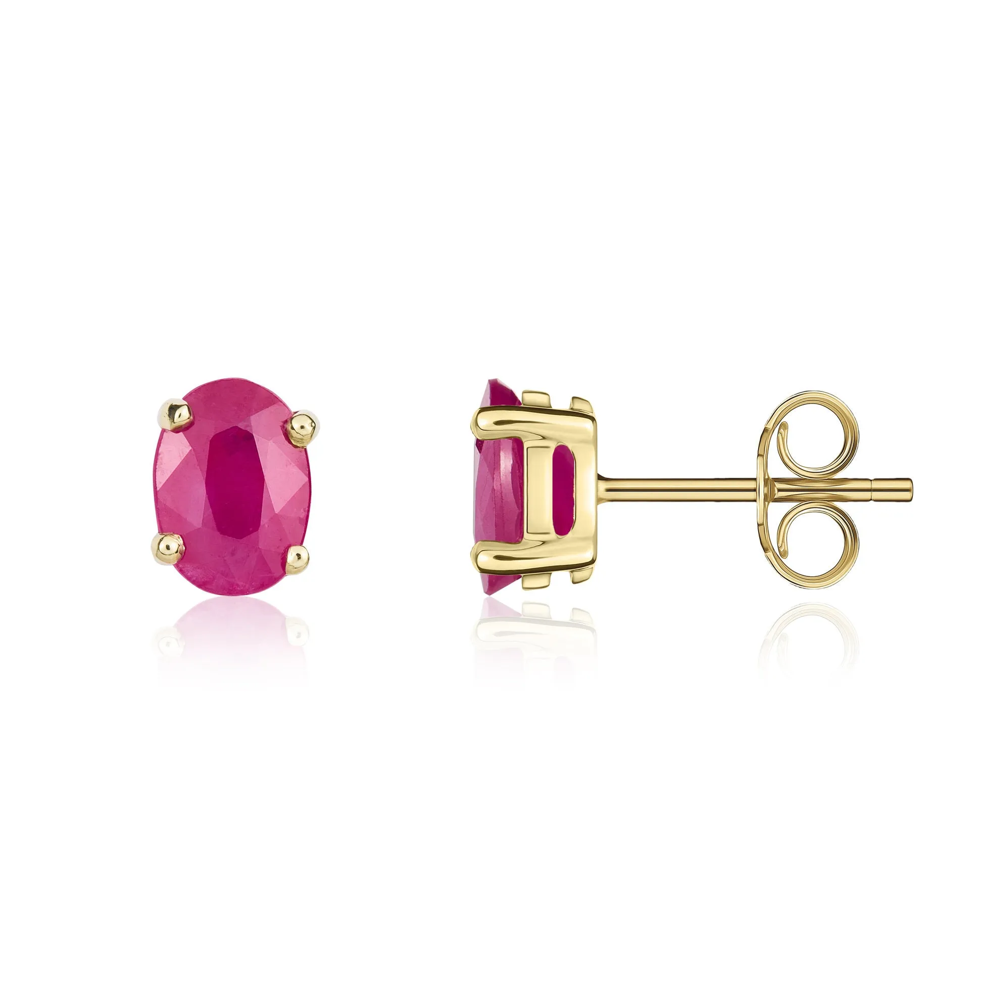 9K Yellow Gold Oval Ruby Stud Earrings