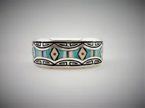 Abraham Begay Sterling Silver Turquoise Inlay Cuff Bracelet