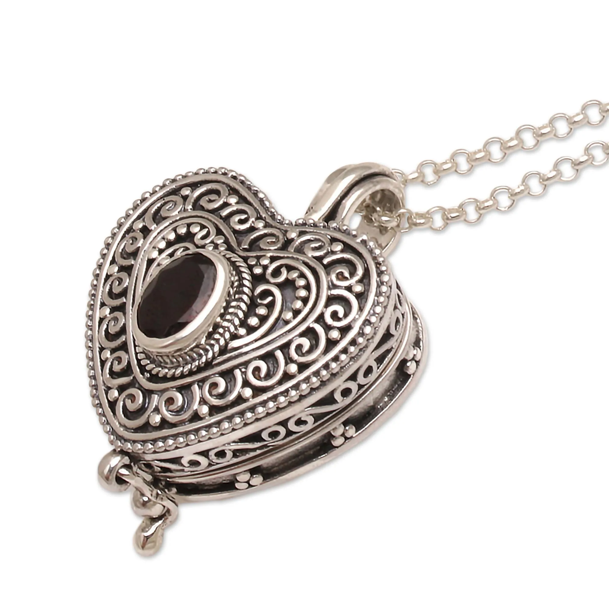 Always In My Heart Garnet Silver Filigree Locket Necklace