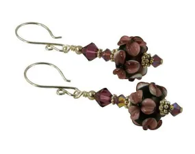 Amethyst Floral Lampwork Bead Earrings