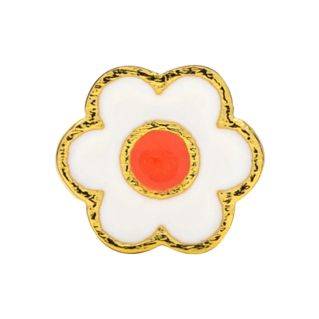 Anemone earring 1 pcs gold plated - Orange/Coral - White