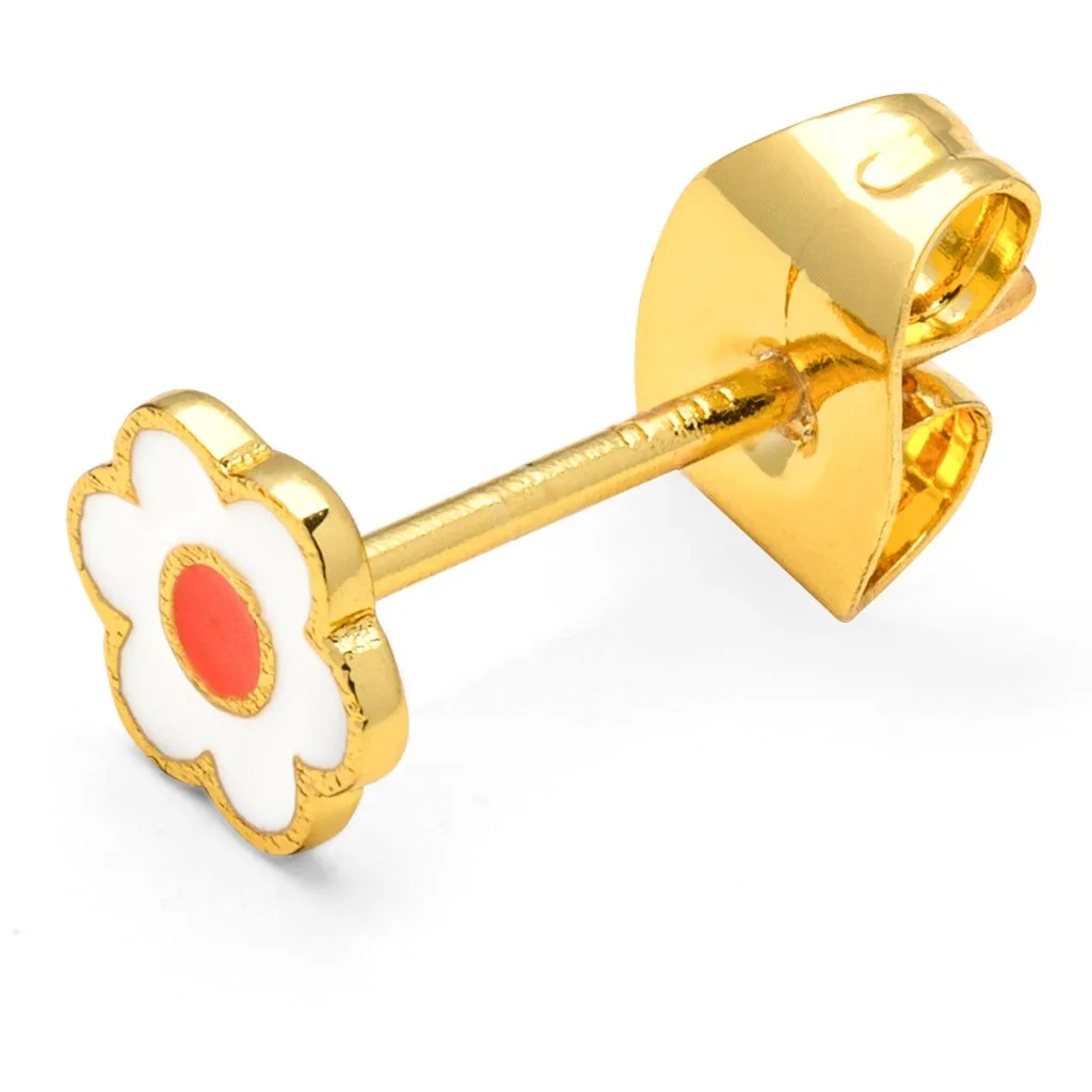 Anemone earring 1 pcs gold plated - Orange/Coral - White