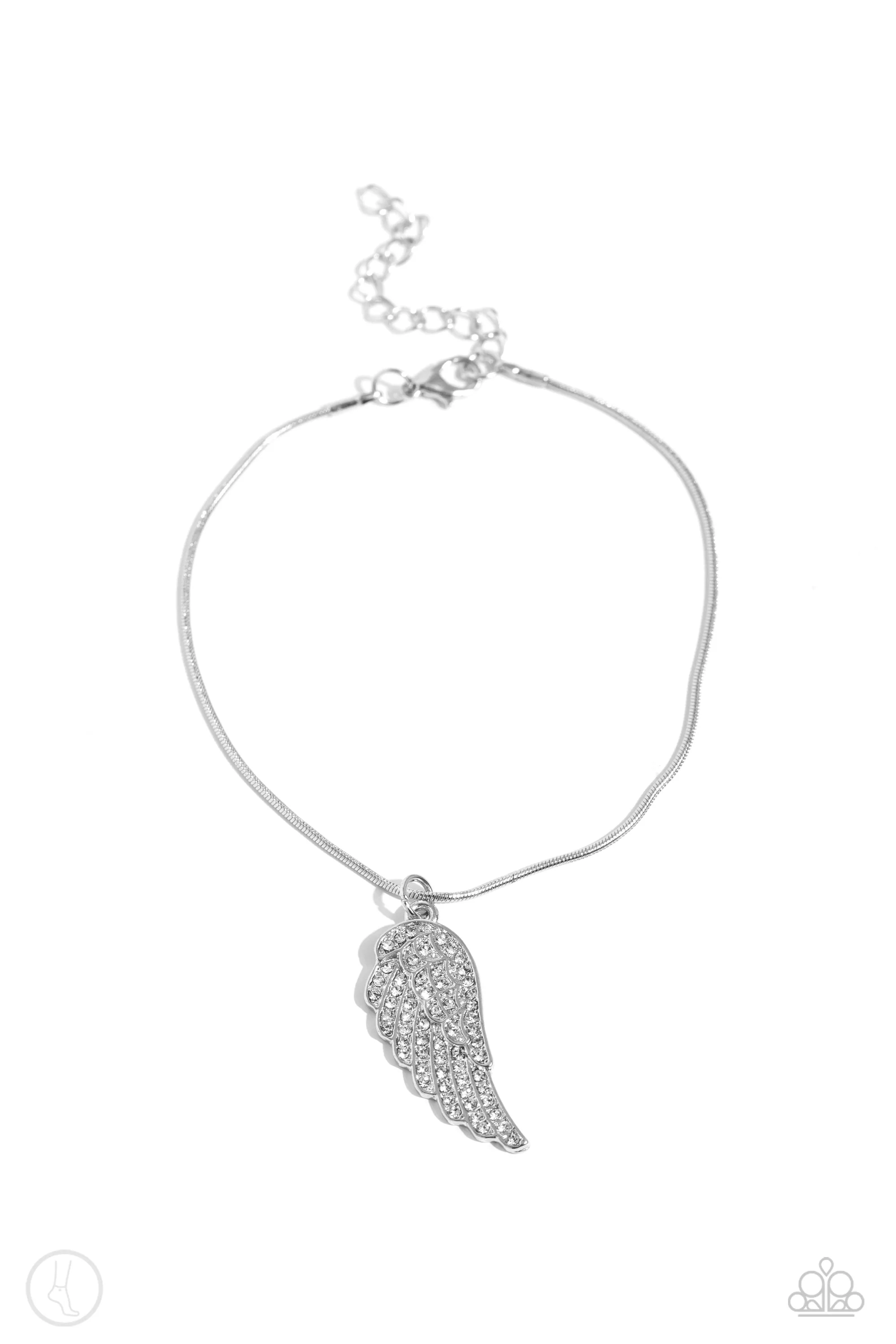 Angelic Accent - White - Rhinestone Encrusted Angel Wing Paparazzi Anklet