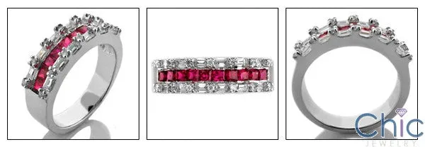 Anniversary 1.25 Ruby Princess Diamond Baguette Cubic Zirconia Cz Ring