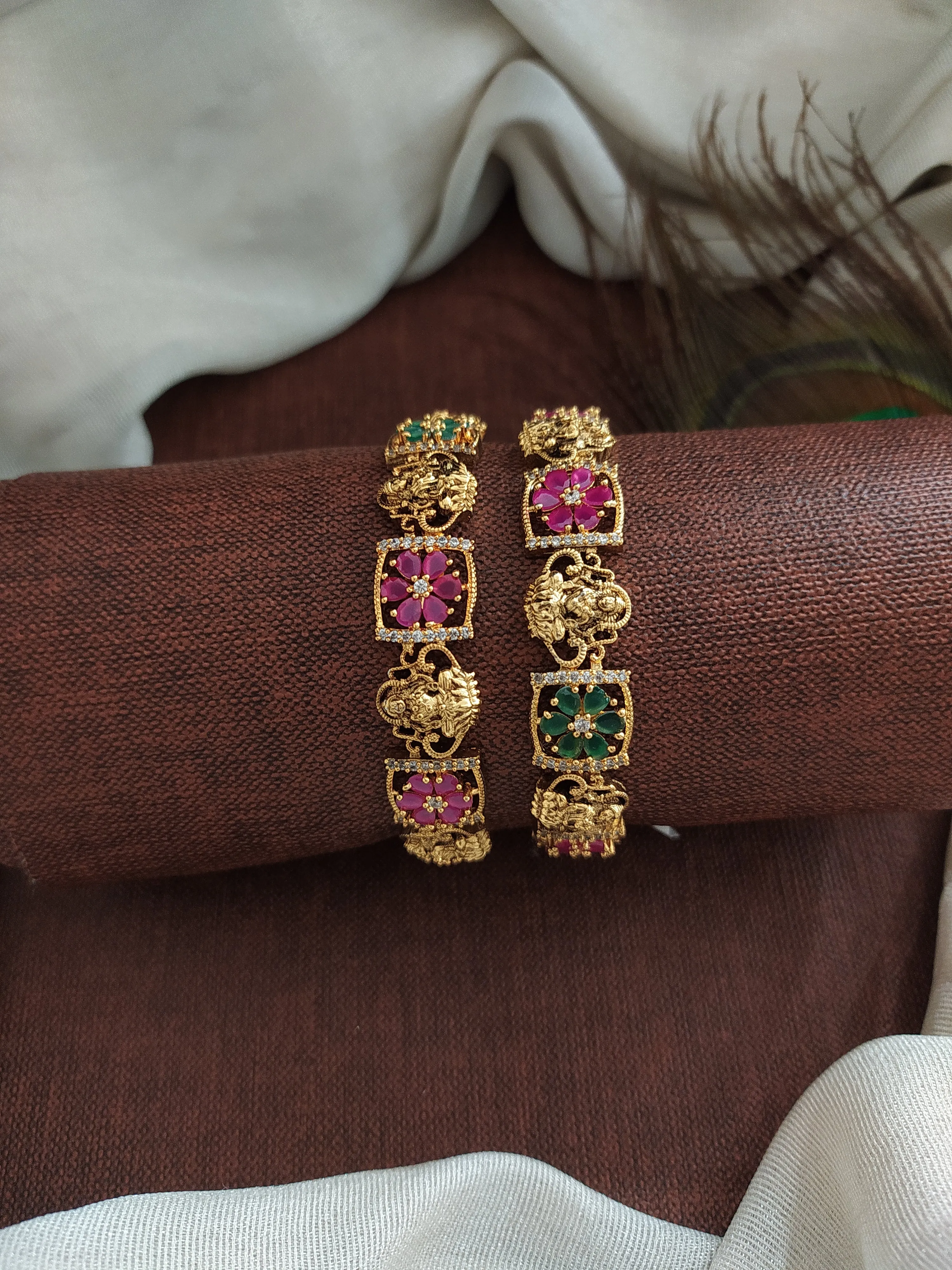 Antique Lakshmi Bangles with Rubies and Emeralds