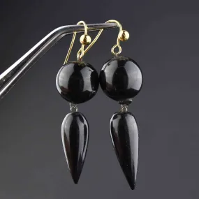 Antique Victorian Carved Whitby Jet Dangle Earrings