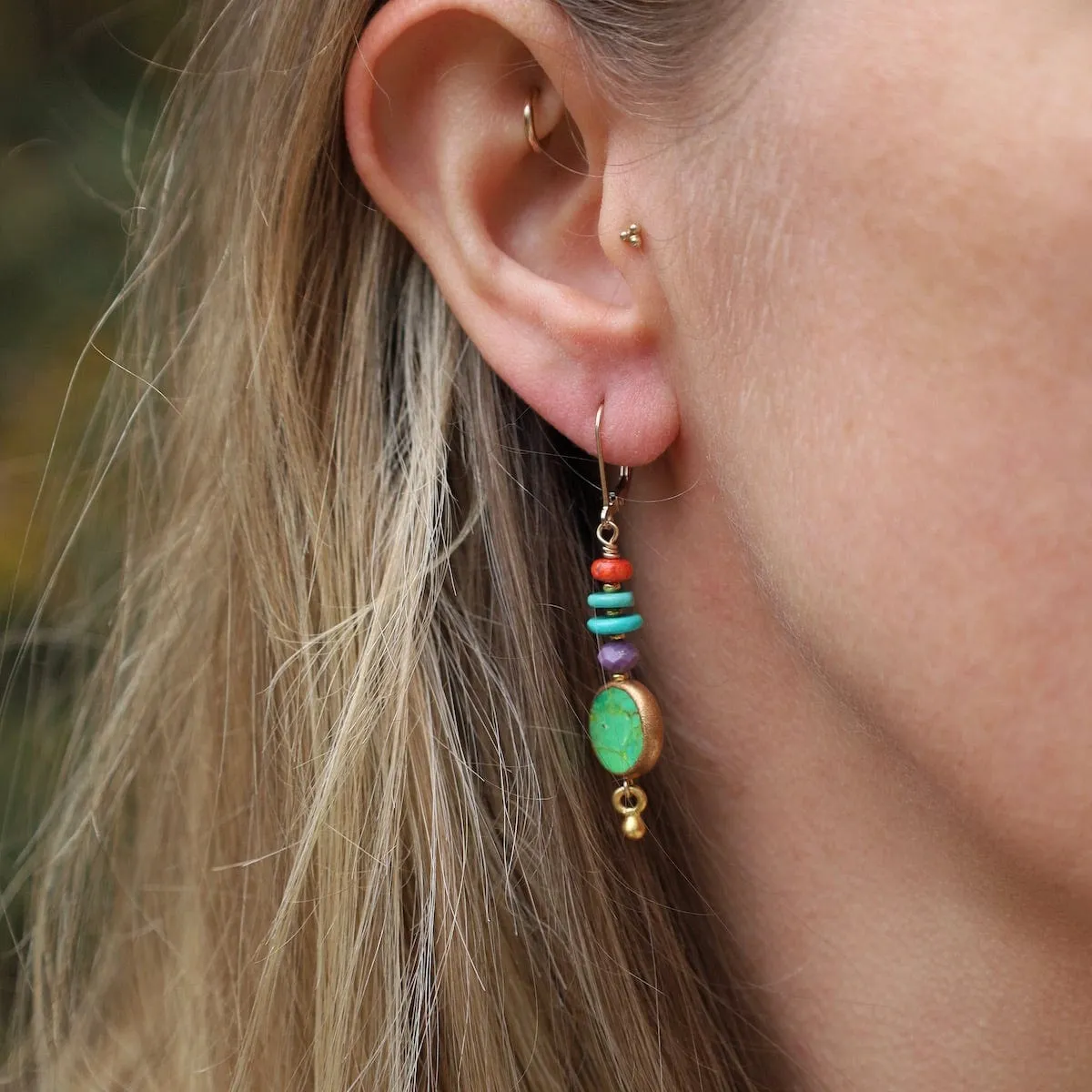 Apple Coral & Turquoise Drop Earrings