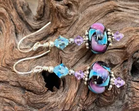 Aqua Lavender Twists Lampwork Bead Earrings