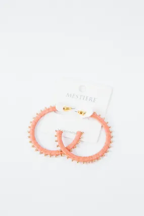 Arielle Raffia Flat Hoop Earrings, Peach