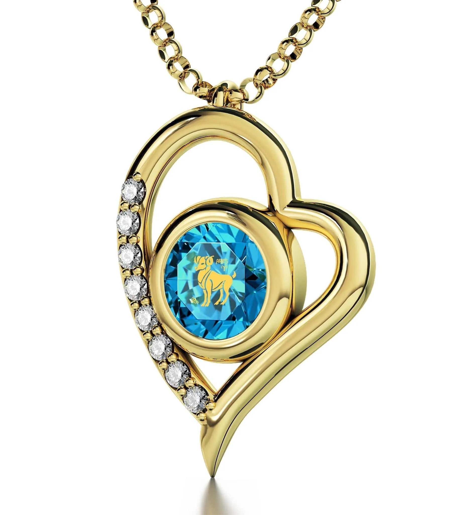 Aries Sign, Sterling Silver Gold Plated (Vermeil) Necklace, Swarovski