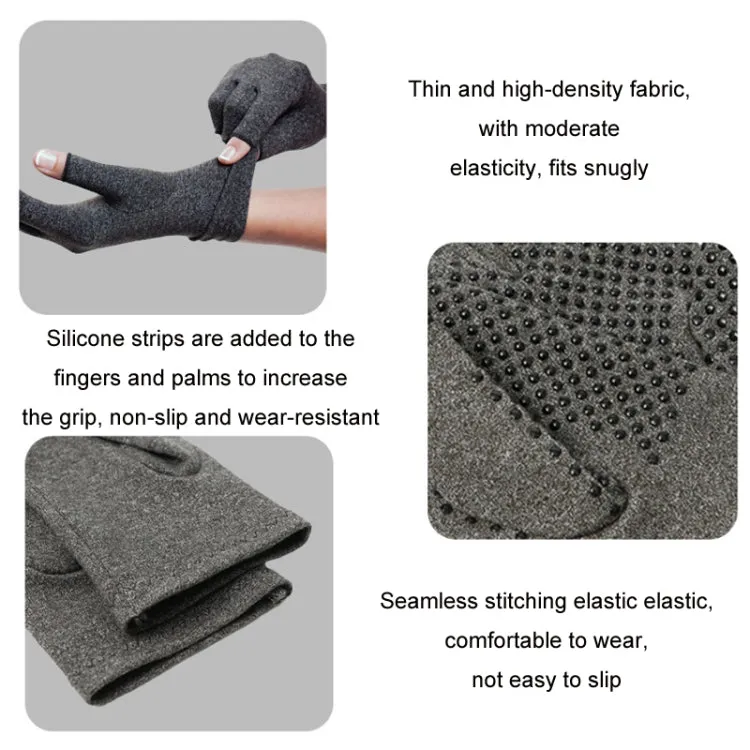 Arthritis Rehabilitation Silicone Non-slip Cycling Half Finger Gloves, Size: S(Black)