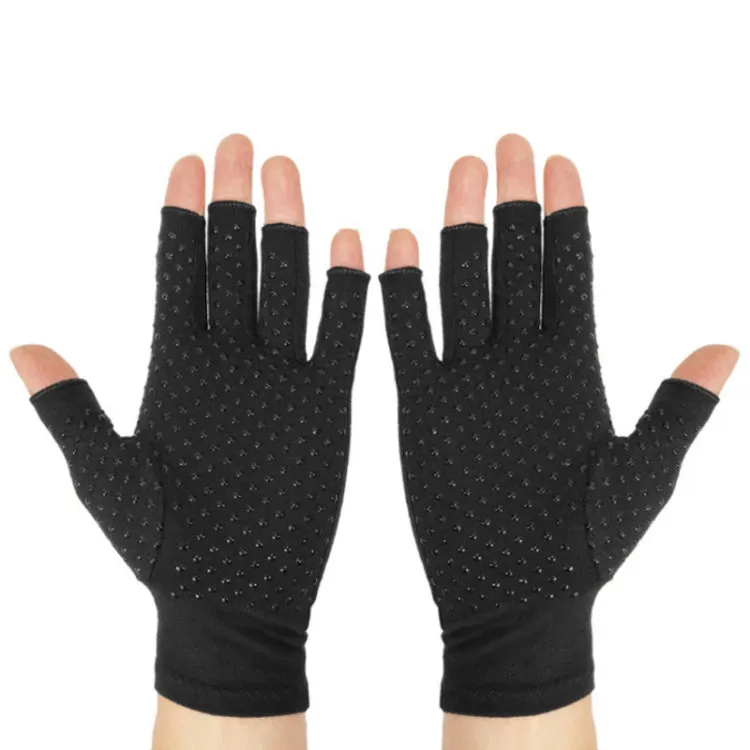 Arthritis Rehabilitation Silicone Non-slip Cycling Half Finger Gloves, Size: S(Black)