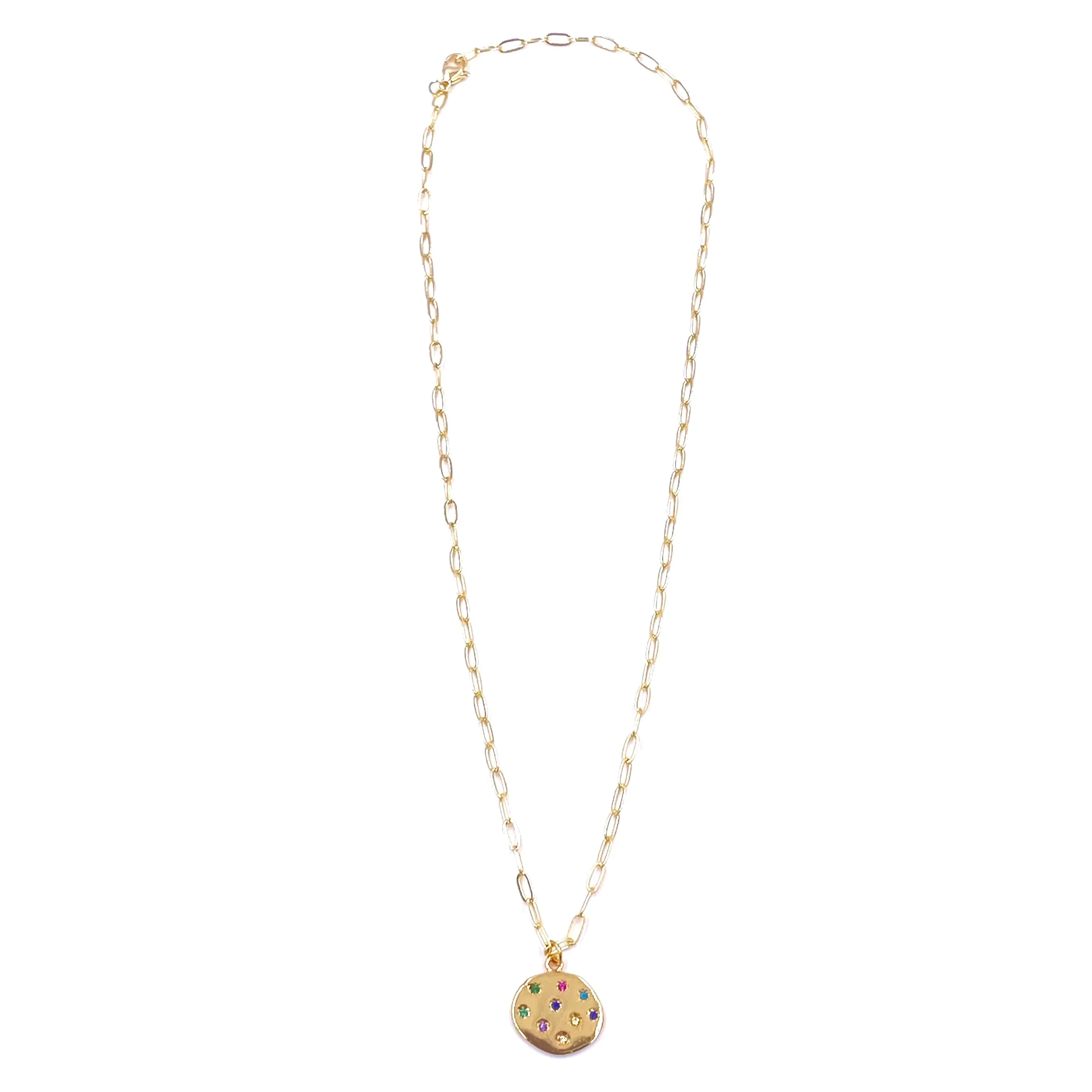 Ashley Gold Stainless Steel Gold Plated Colored CZ Disc Pendant Necklace