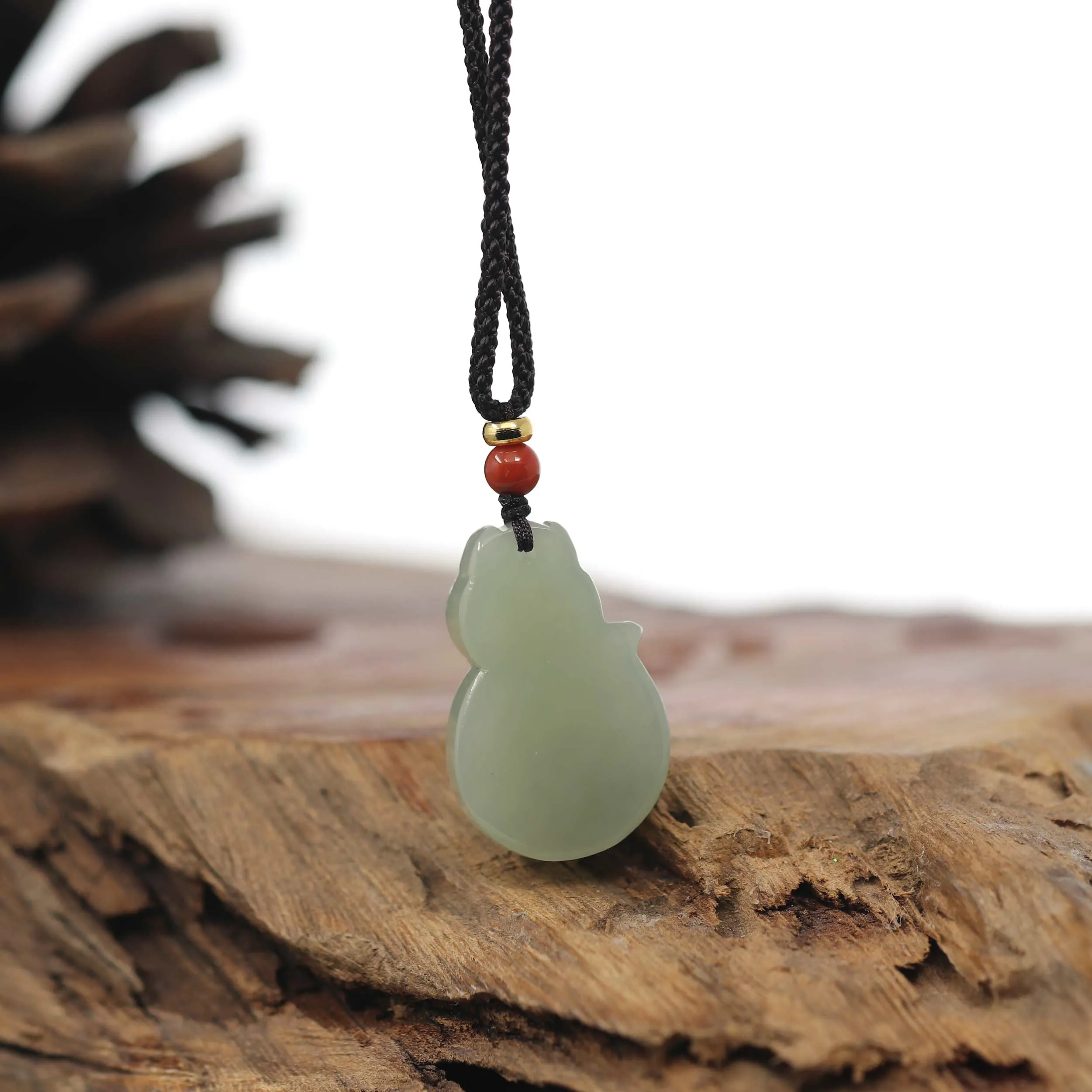 Baikalla Genuine Nephrite Jade Cute Fox Carving Pendant Necklace