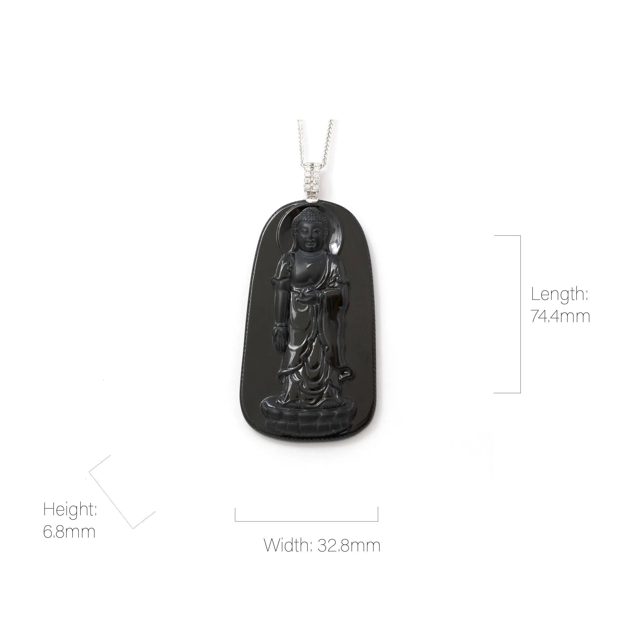 Baikalla™ "Guan Yin" 18k Rose Gold Genuine Burmese Black Jadeite Buddha Guanyin Pendant Necklace With Diamonds ( high quality )