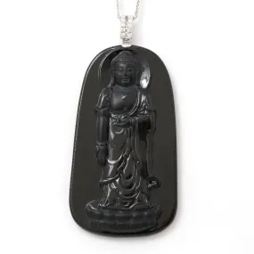 Baikalla™ "Guan Yin" 18k Rose Gold Genuine Burmese Black Jadeite Buddha Guanyin Pendant Necklace With Diamonds ( high quality )